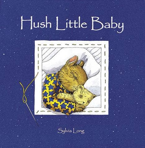 Book cover of 'Hush Little Baby' with a bear illustration on a blue background