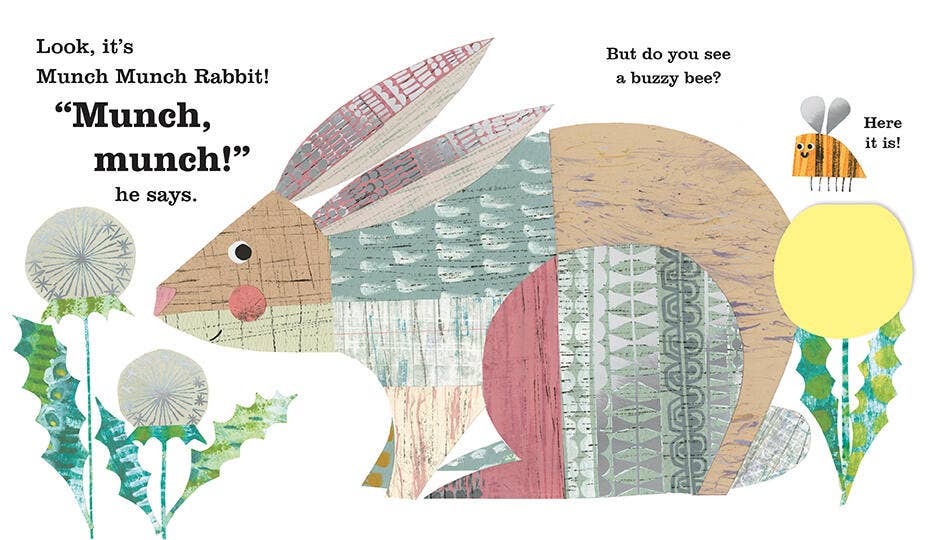 Illustration of a rabbit and bee from a children's book