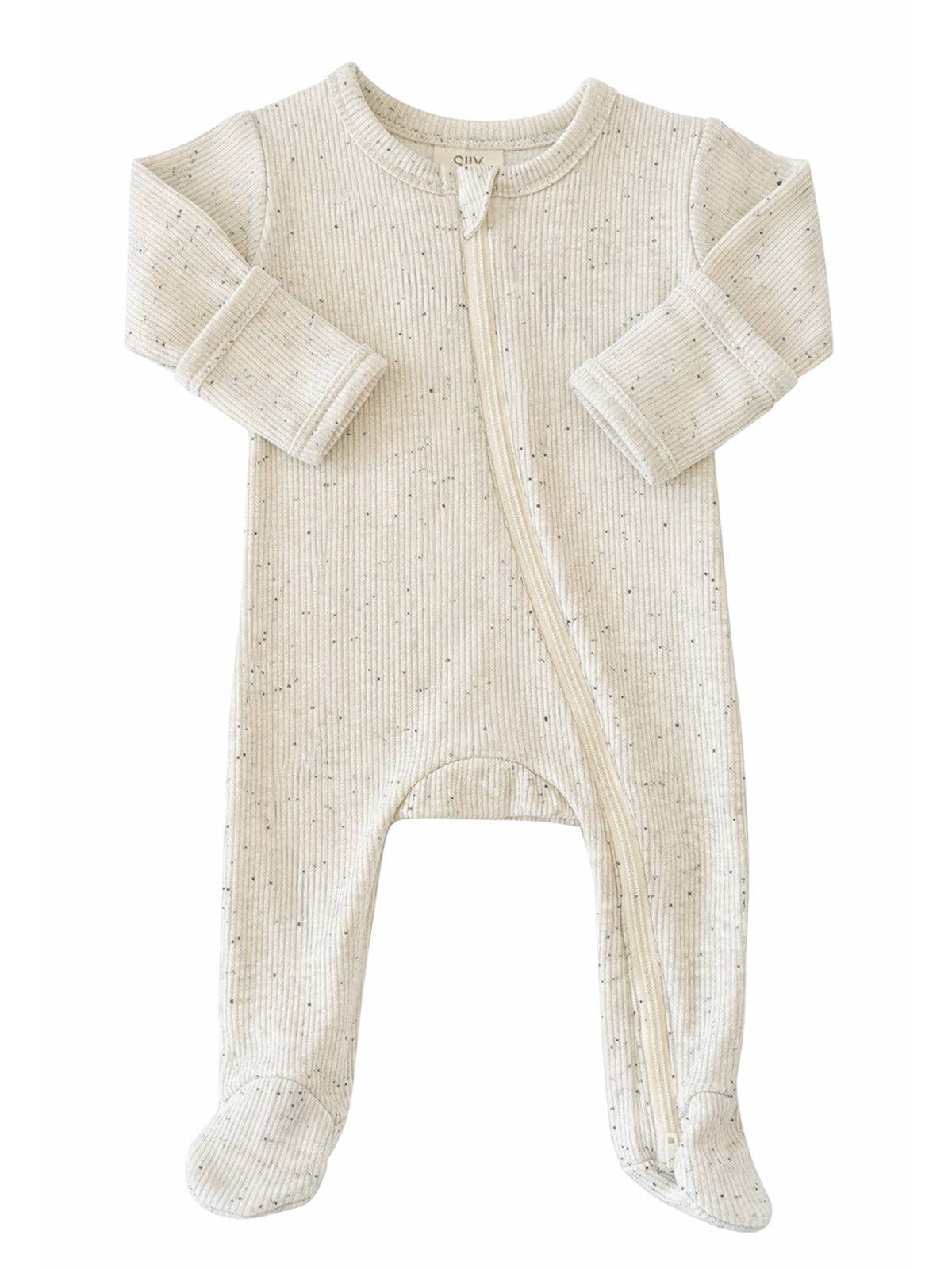 Baby onesie with long sleeves and legs on a white background