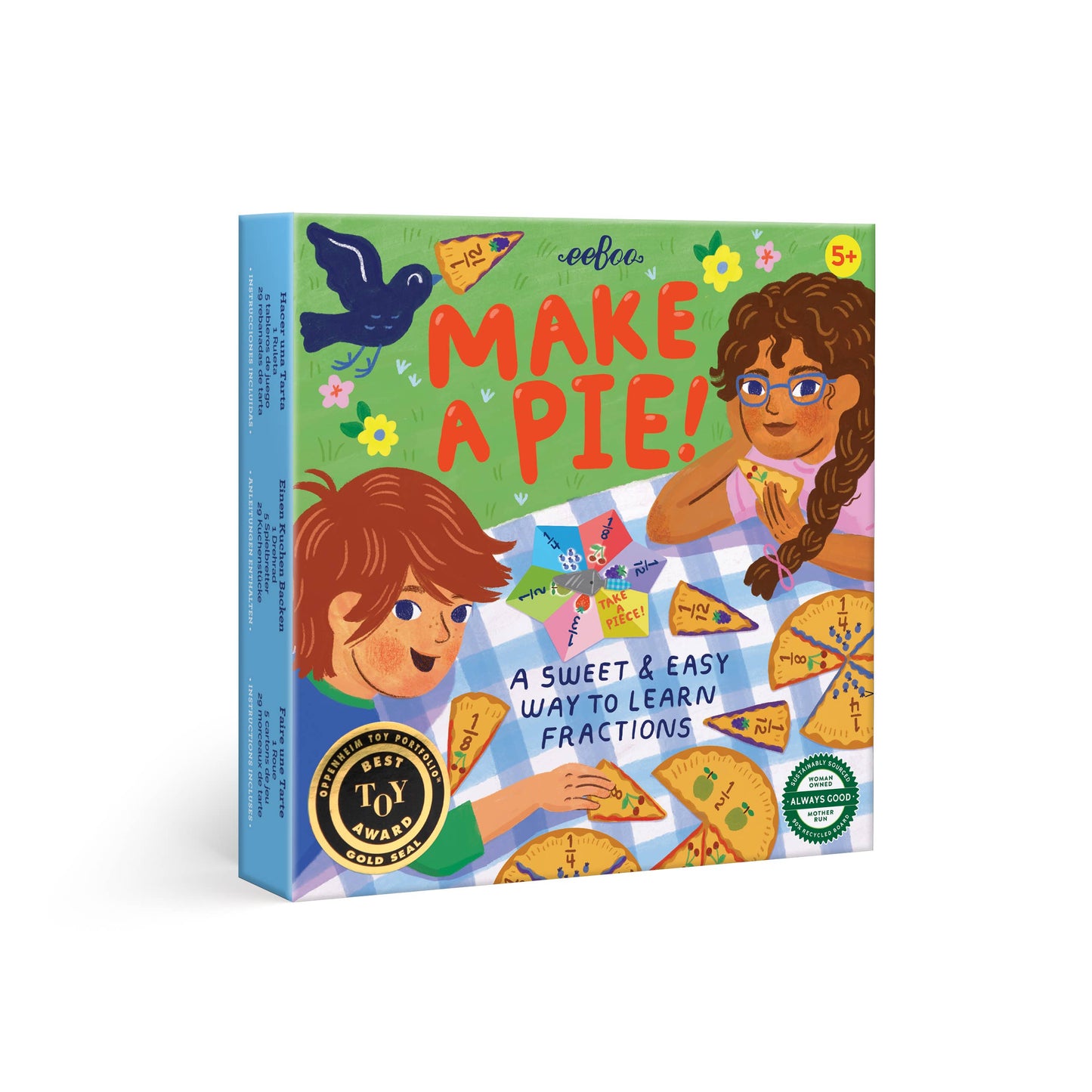 Box for 'Make a Pie!' educational game with children playing and colorful design.