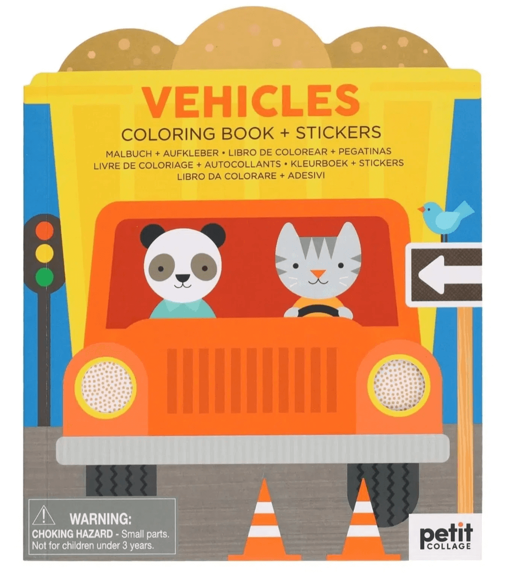 Vehicles Coloring Book + Stickers