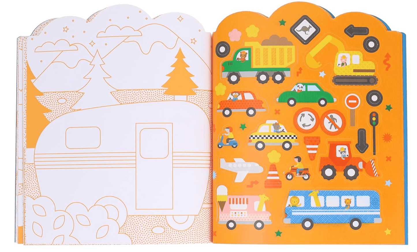 Vehicles Coloring Book + Stickers