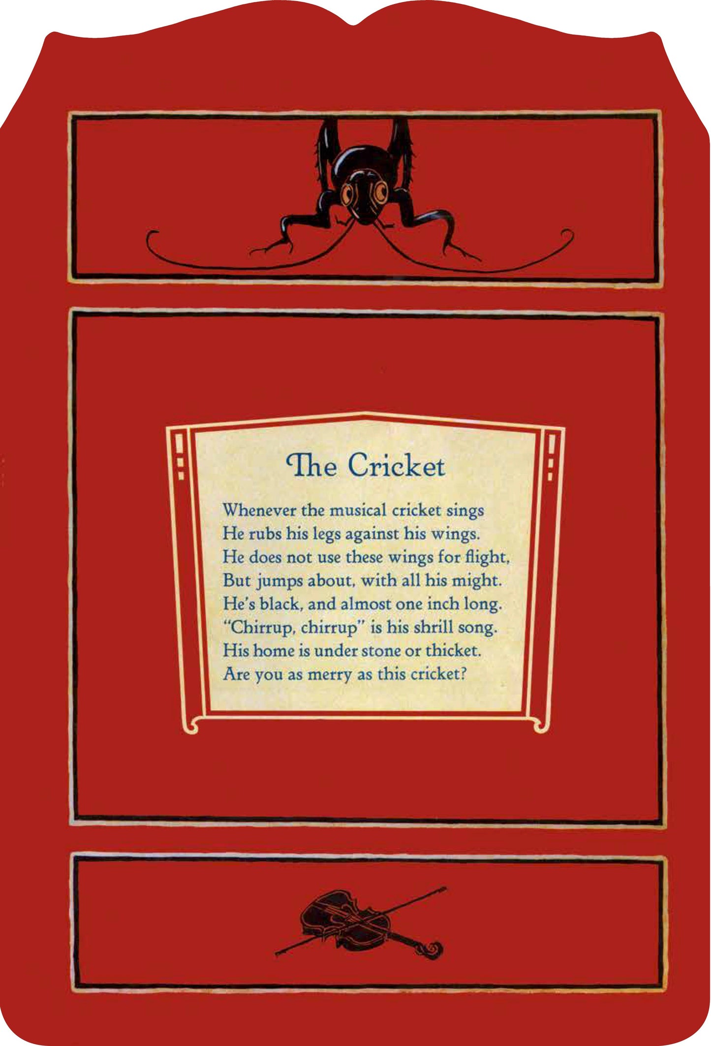 Red book cover with cricket illustration and poem