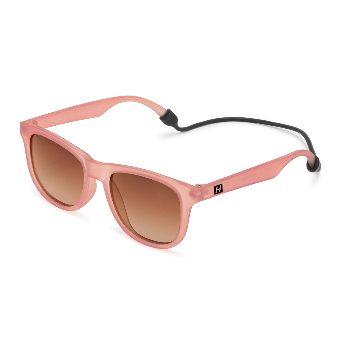 Pink sunglasses with brown lenses on a white background