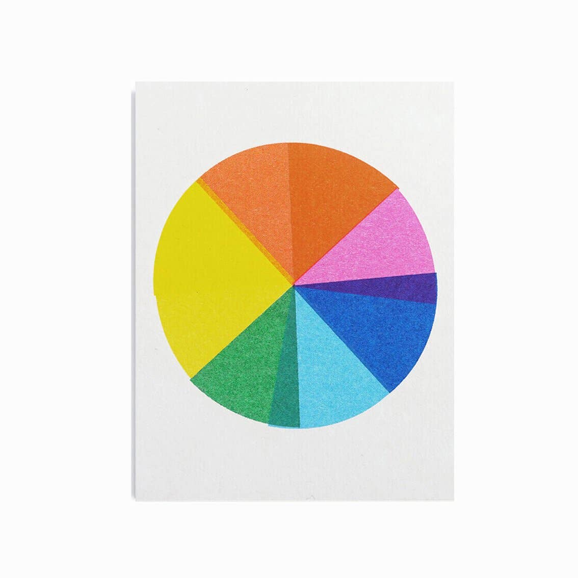 A card with the colorwheel printed on it on a white background.