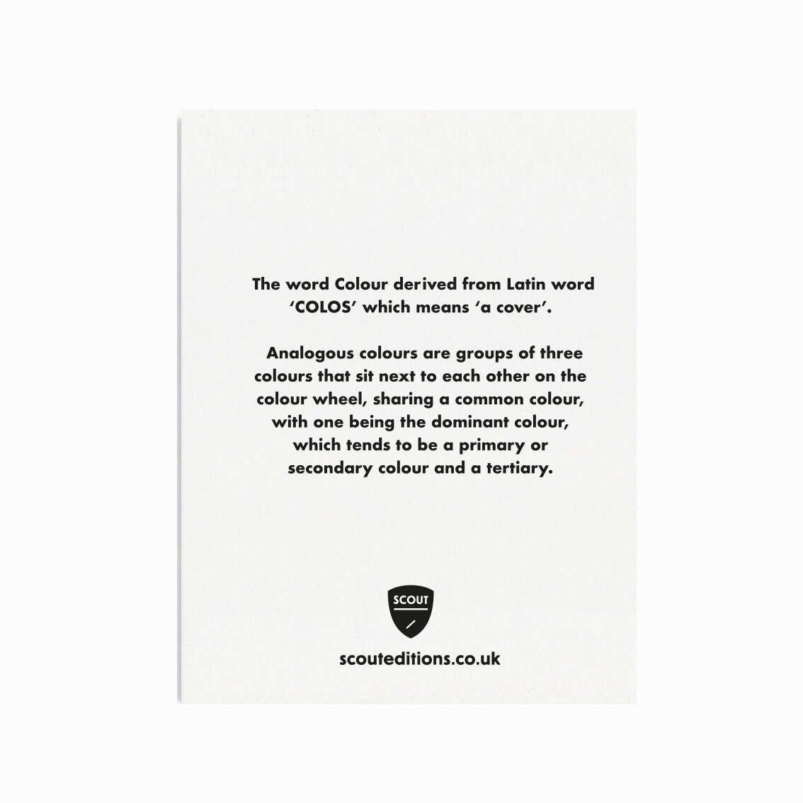 The back of the card with facts about the colorwheel on a white background