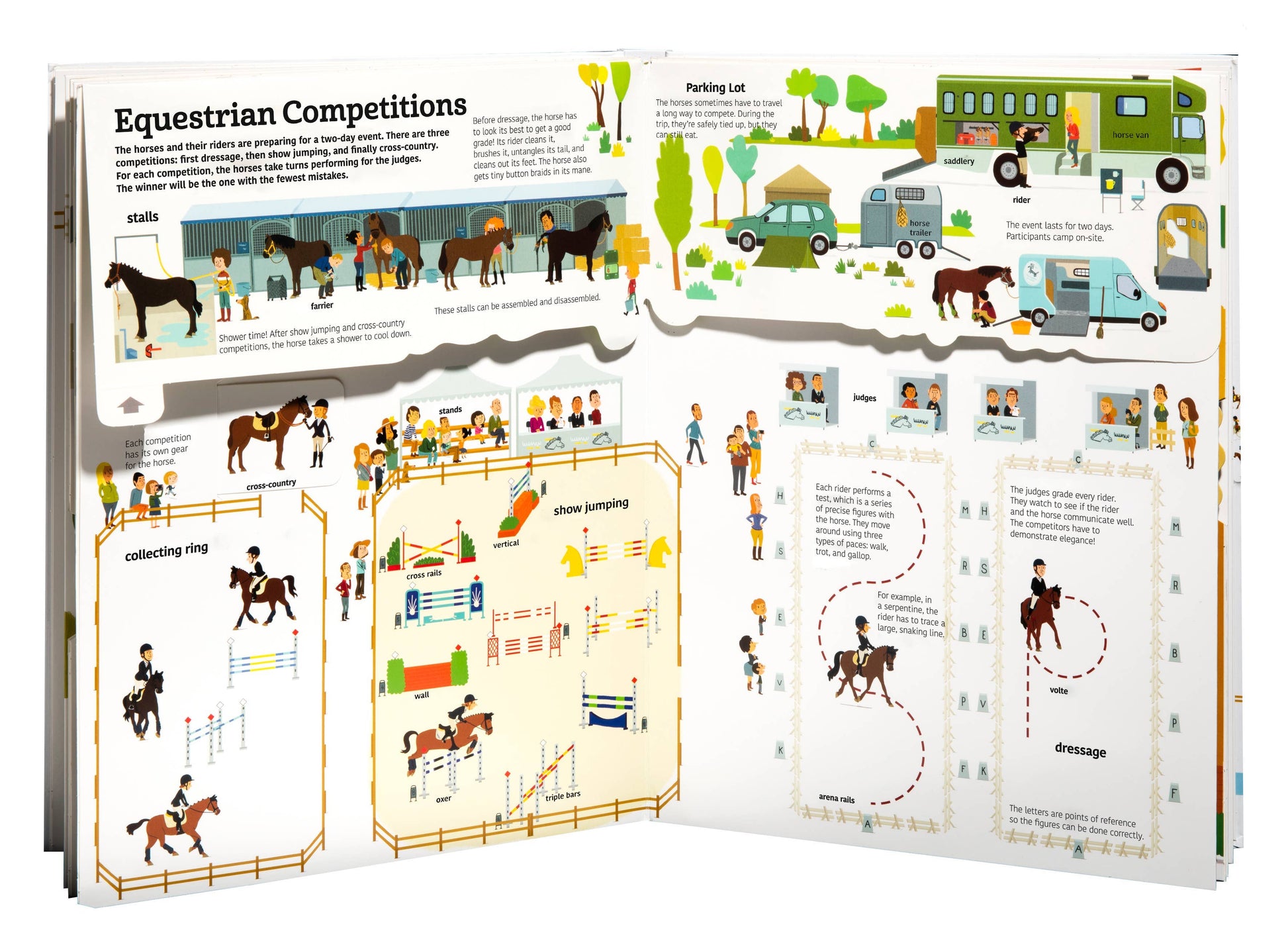 Book displaying illustrations of equestrian competitions.