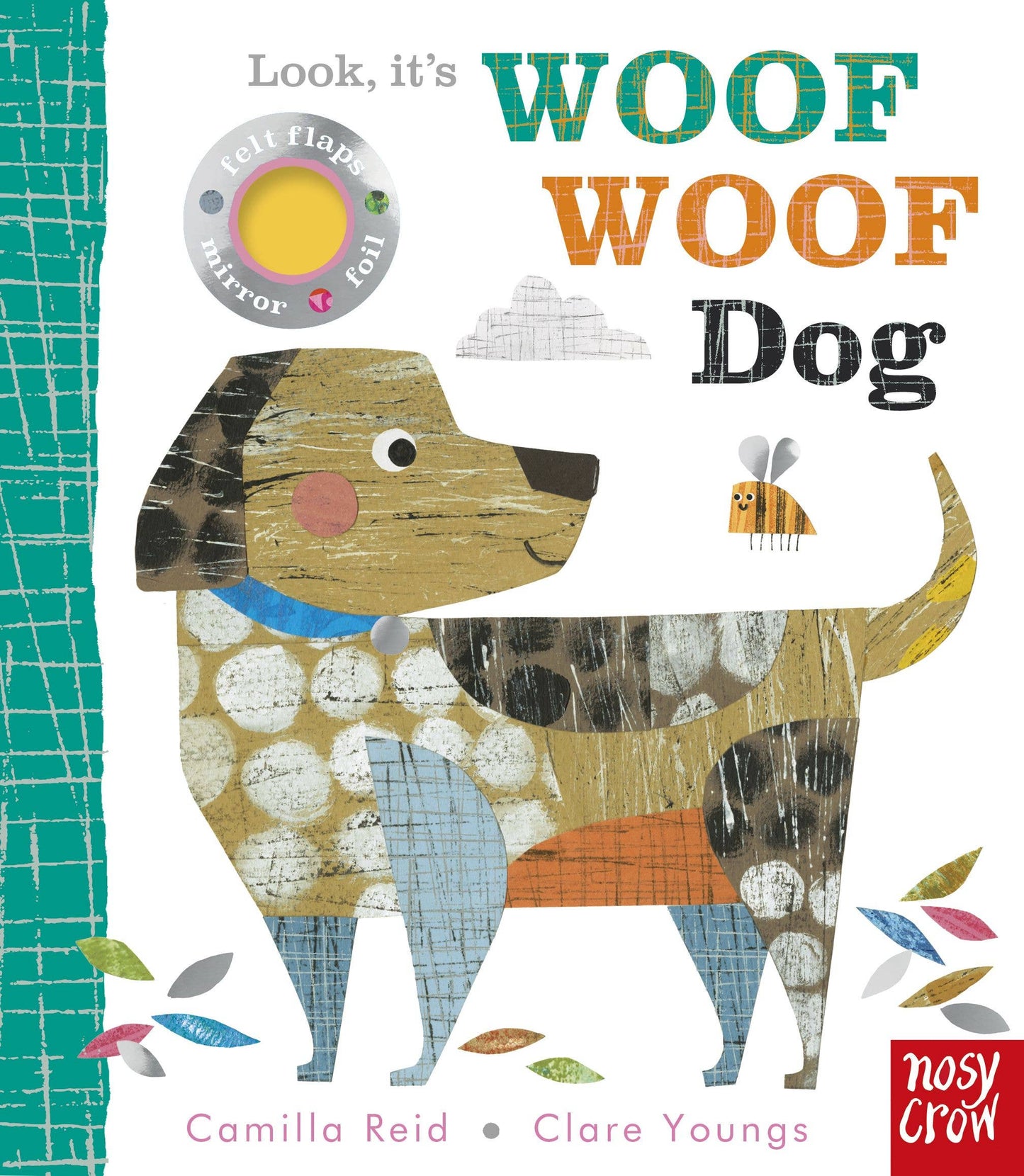 Book cover of 'Woof Woof Dog' with a colorful dog illustration and flaps.