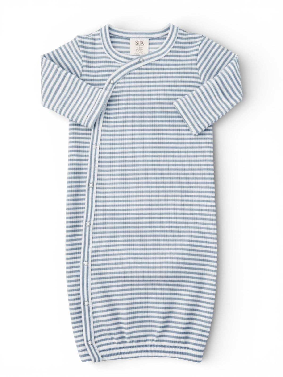 Dusty Blue Stripe Ribbed Newborn Gown