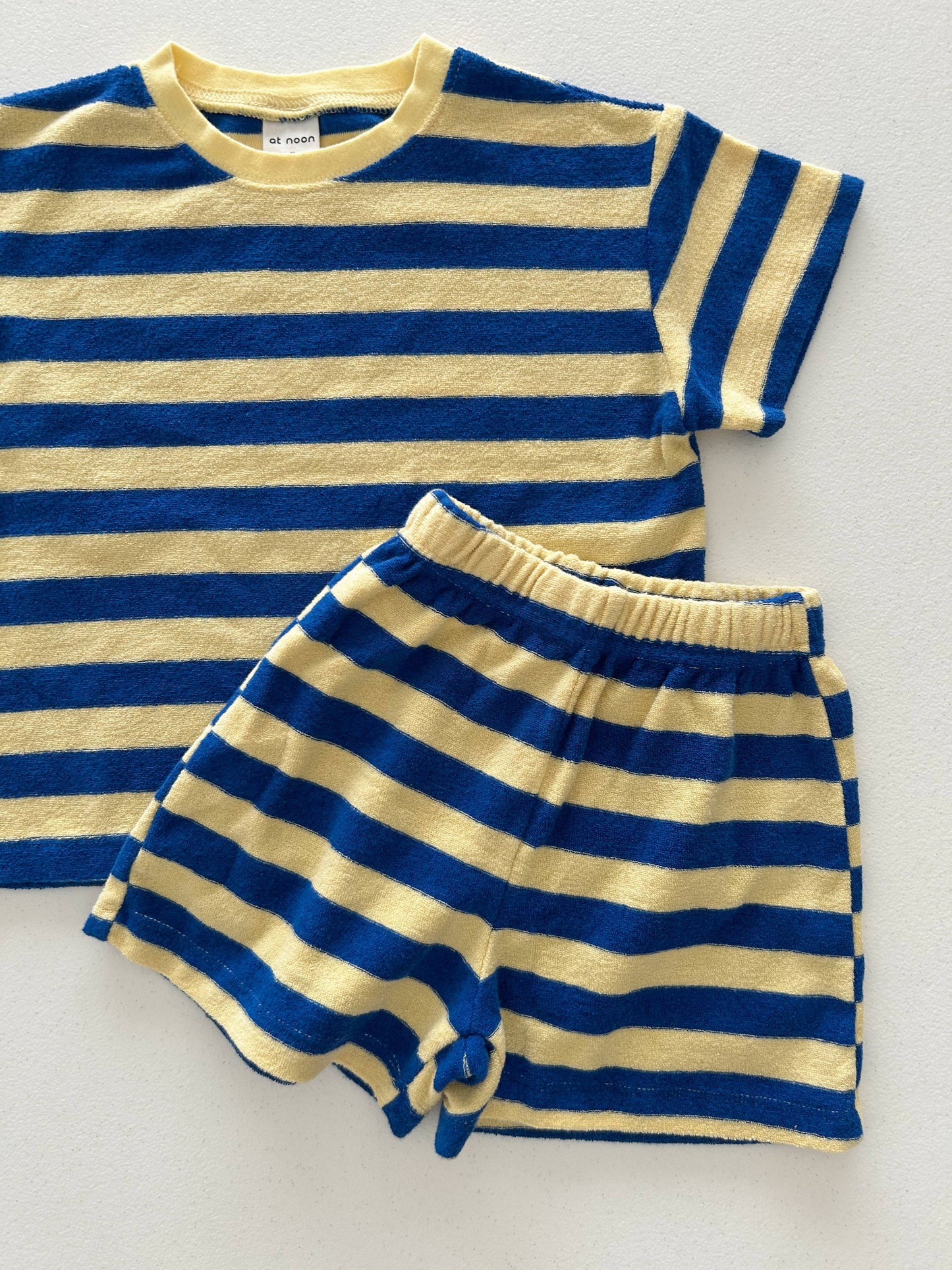 Rugby Stripe Terry Cloth Short Sleeve Top and Shorts Set