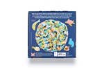 Jigsaw puzzle box with colorful graphics on a blue background