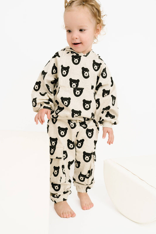 Oatmeal Bear Cargo Hoodie Set
