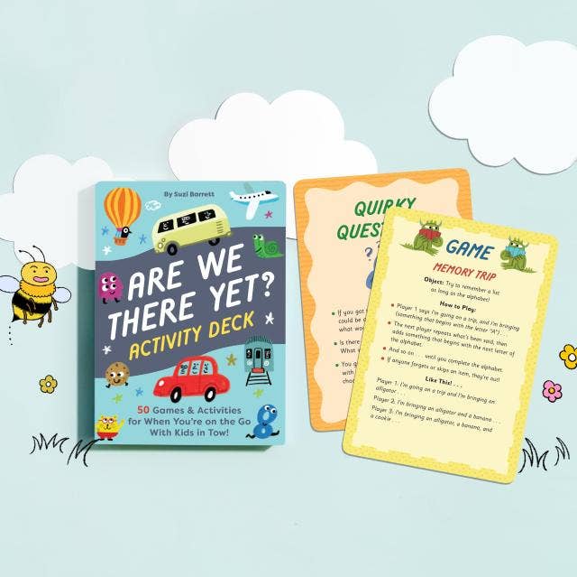 Activity deck titled 'Are We There Yet?' with colorful cards on a light blue background.