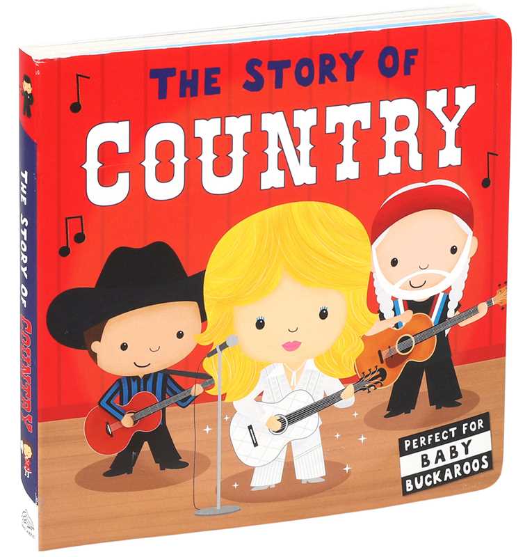 Book titled 'The Story of Country' with cartoon characters on a red background