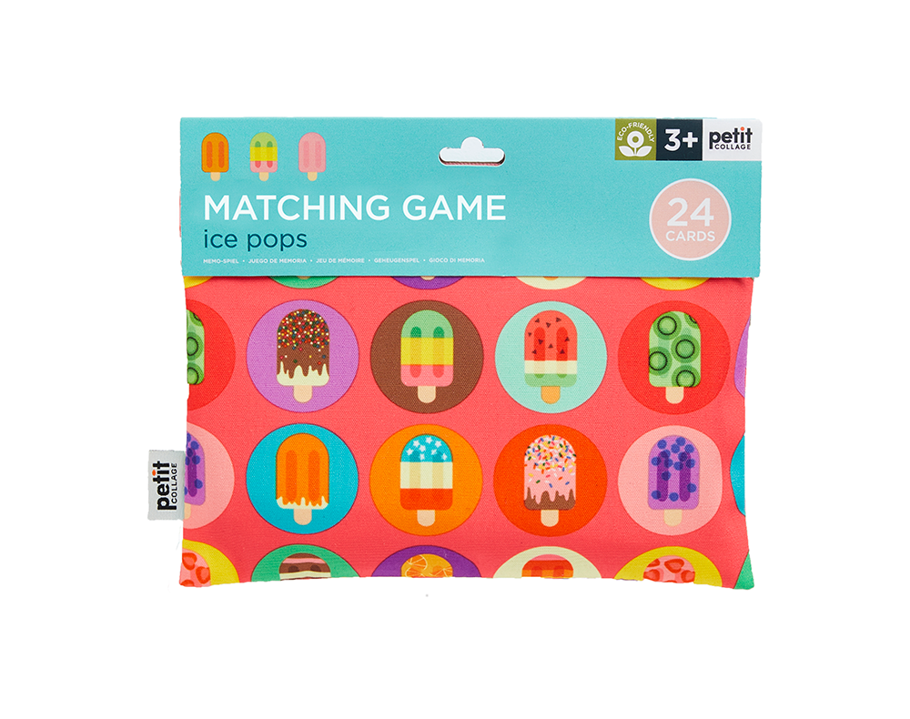 Packaging of a matching game with ice pop illustrations on a white background
