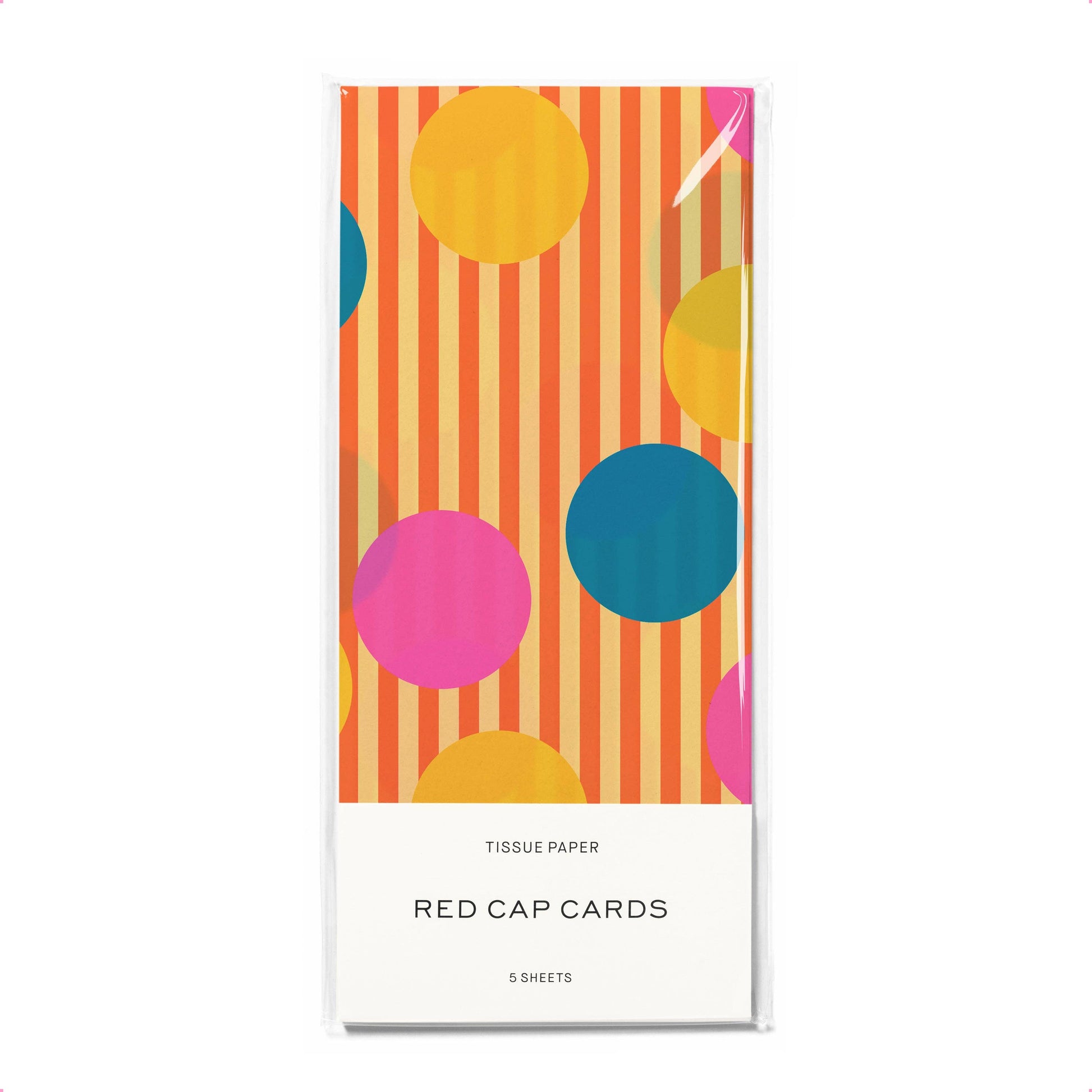 Tissue paper pack with colorful polka dot design on a white background