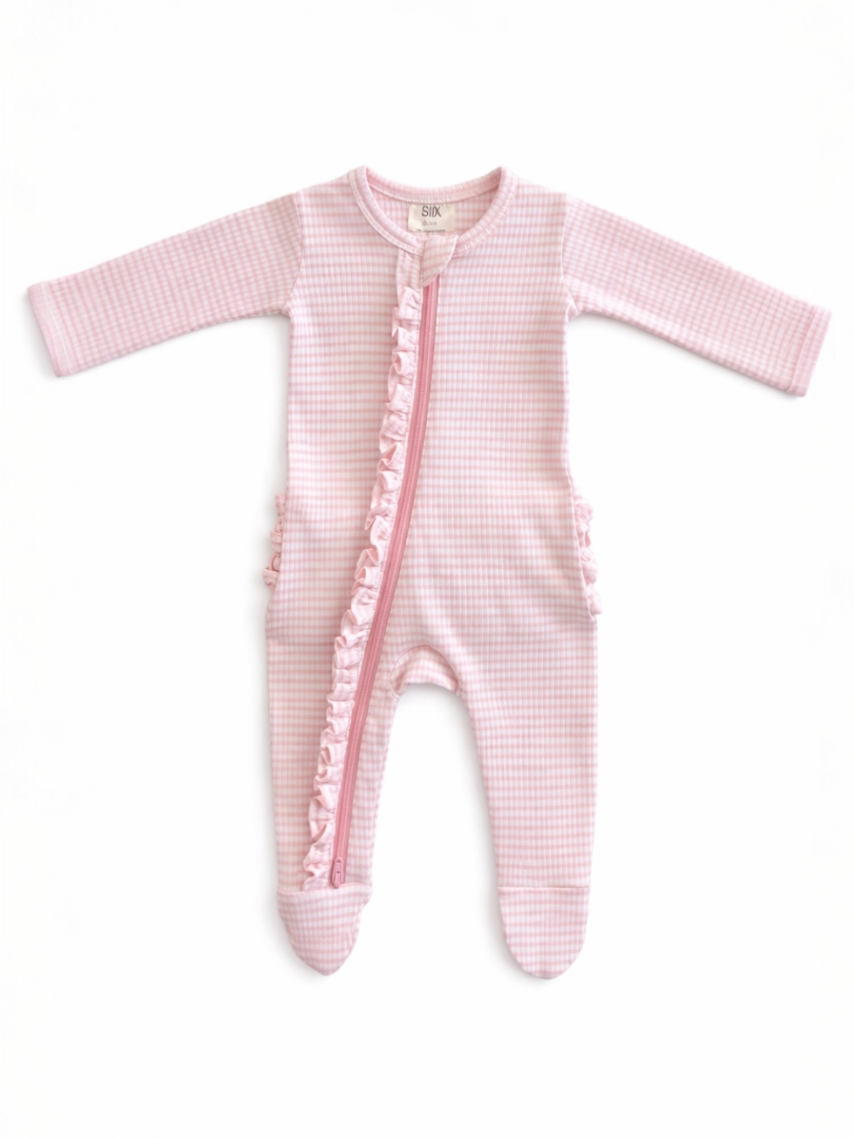 Pink Stripe Ribbed Frill Newborn Zip Pajama