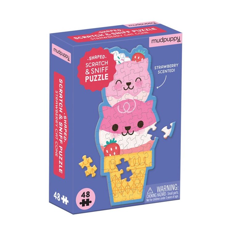 Puzzle 48 Mini Scratch and Sniff Strawberry Cat Cone (Mudpuppy)