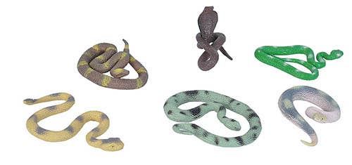 Set of toy snakes in various colors on a white background