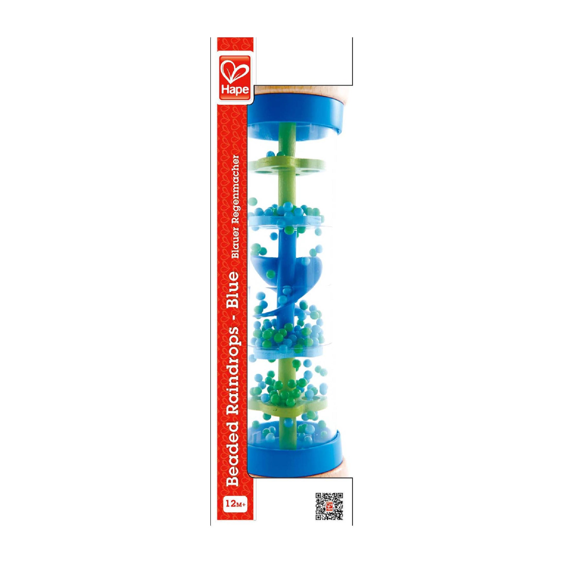 Blue spiral toy with Hape branding on a white background