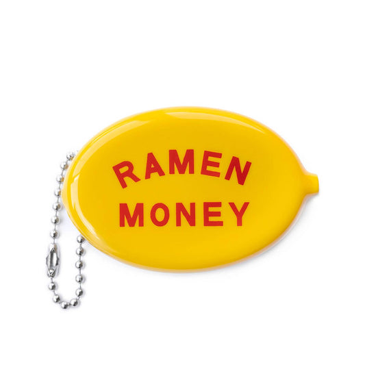 Yellow coin purse with 'RAMEN MONEY' text on a white background