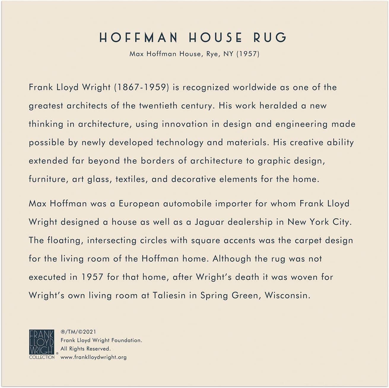 Text about Frank Lloyd Wright and the Hoffman House Rug on a beige background