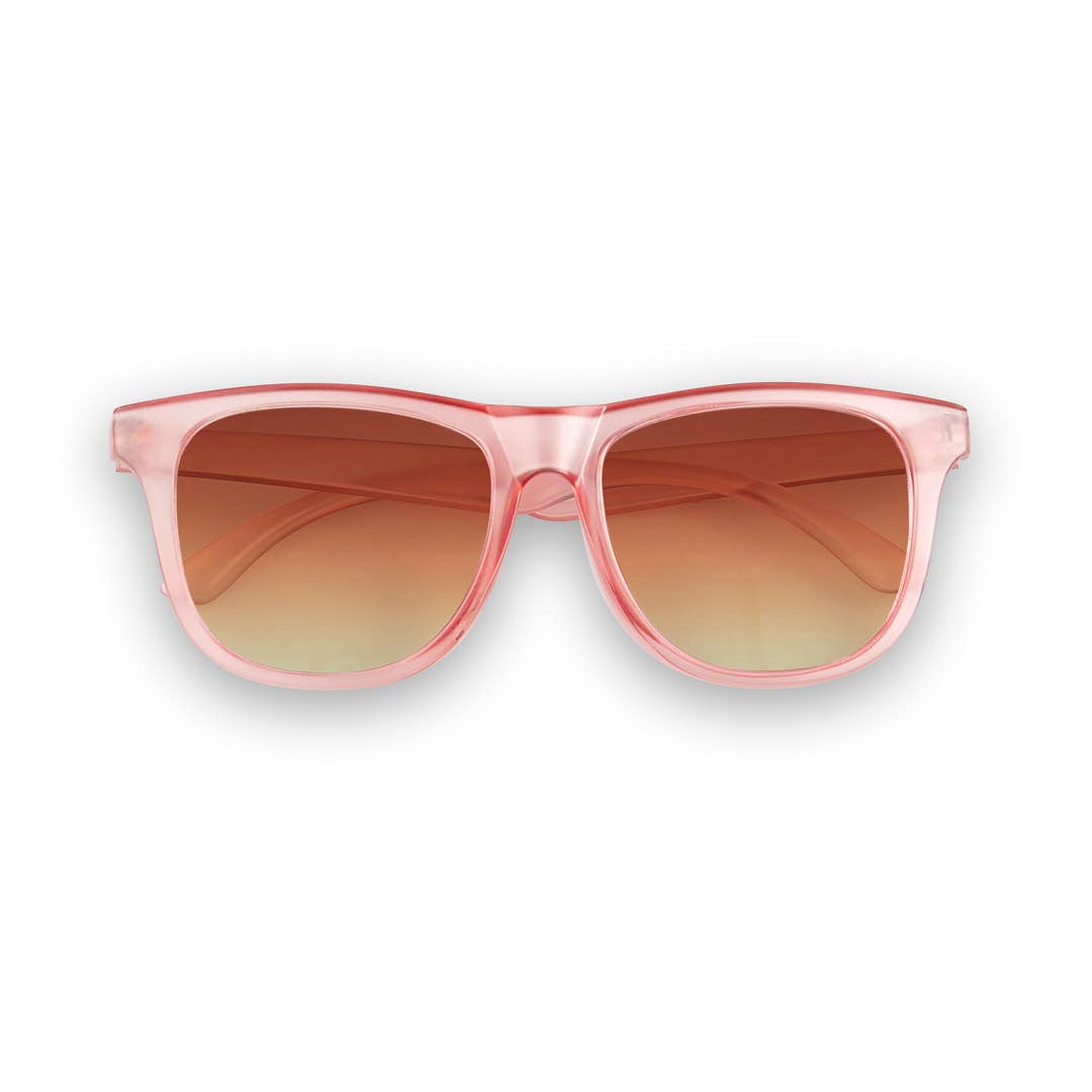 Pink sunglasses with gradient lenses on a white background