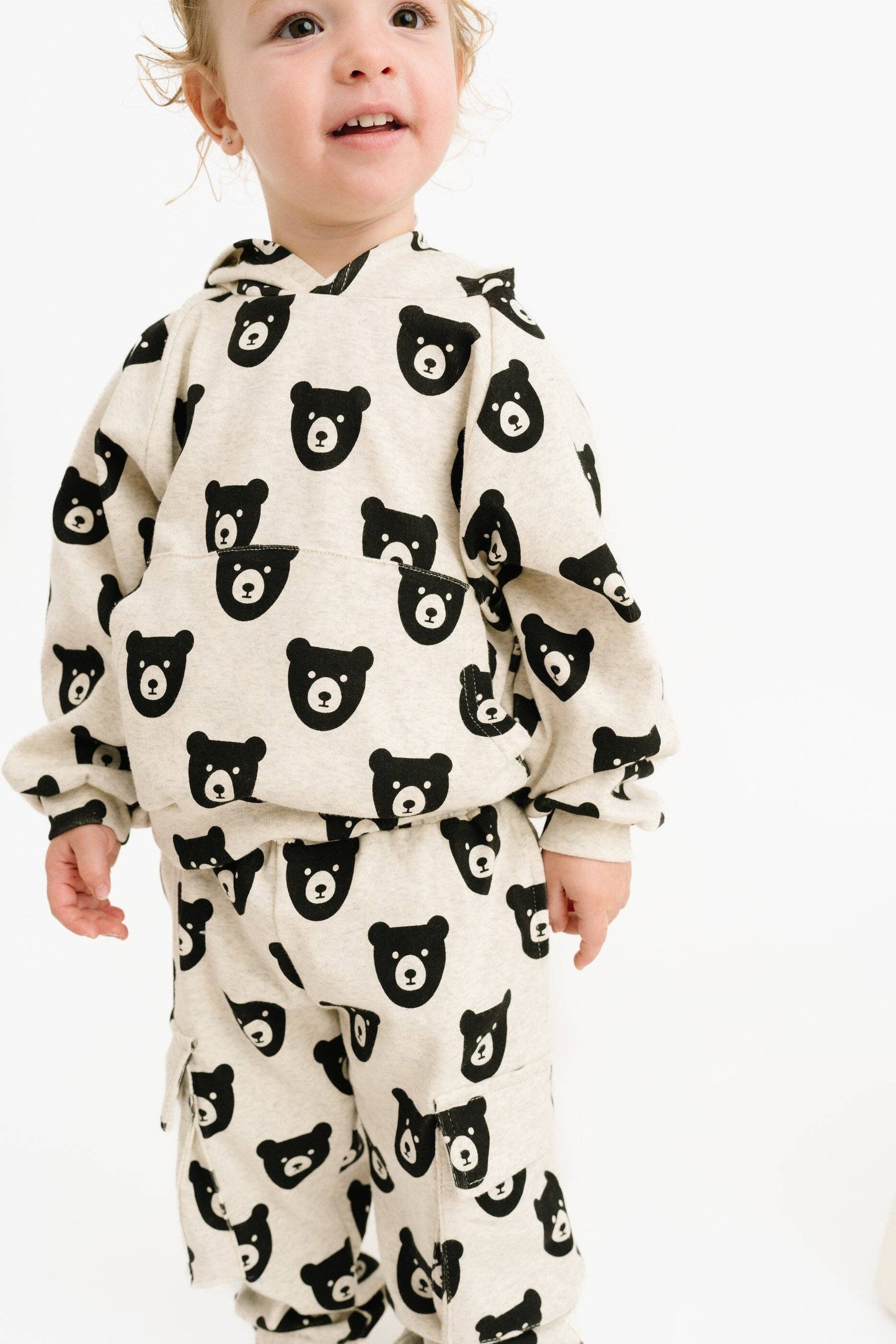 Oatmeal Bear Cargo Hoodie Set