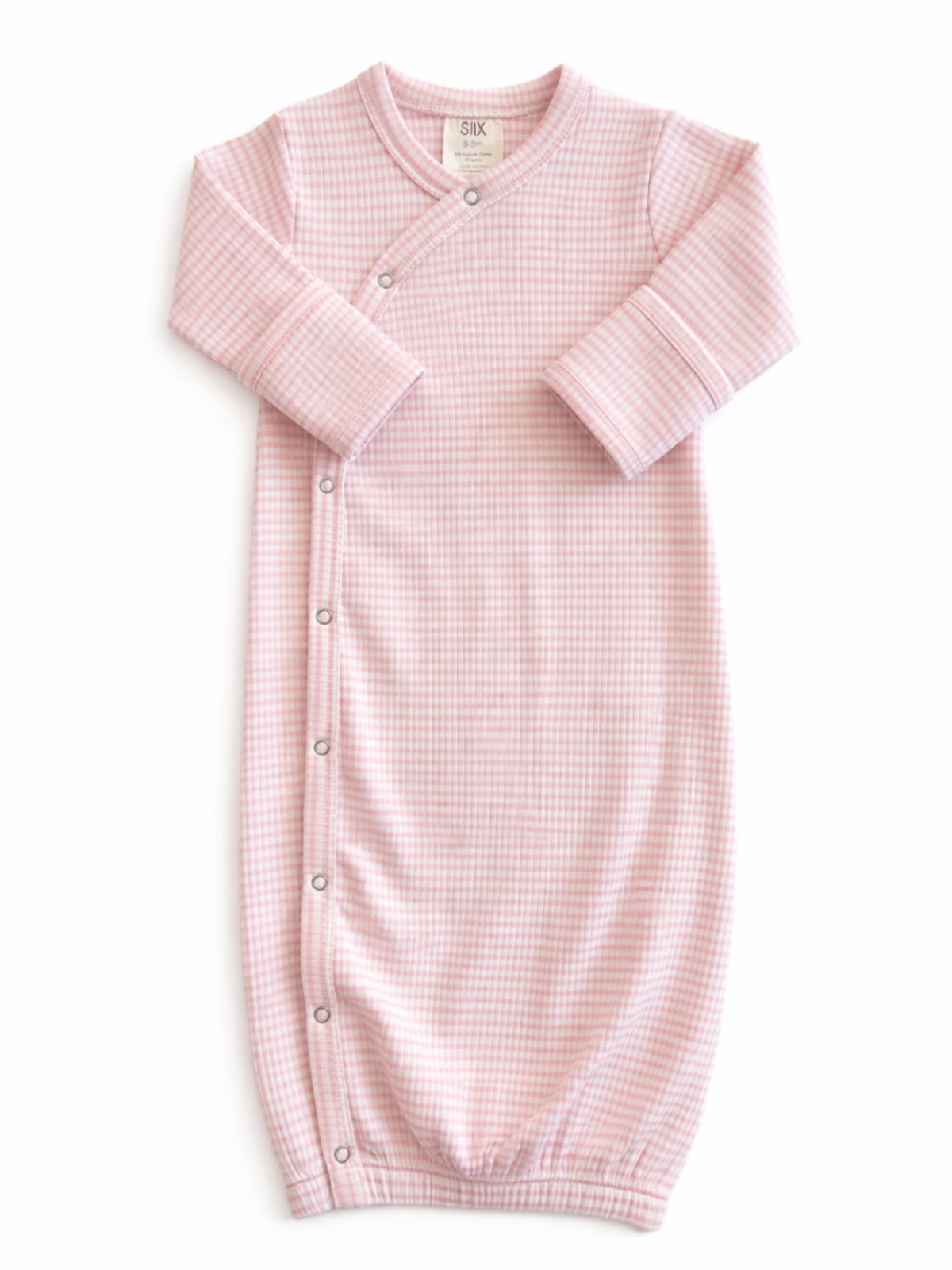 Pink Stripe Ribbed Newborn Gown