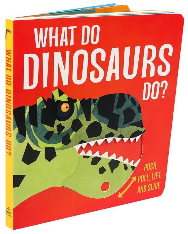 Children's book titled 'What Do Dinosaurs Do?' with a red cover and dinosaur illustration.