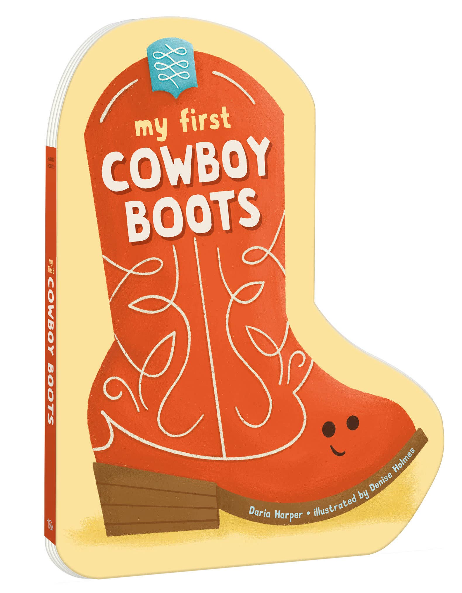 Book titled 'My First Cowboy Boots' shaped like a cowboy boot on a white background