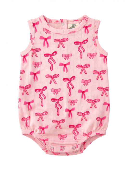 Pink Bows Organic Pointelle Dune Bubble Onesie