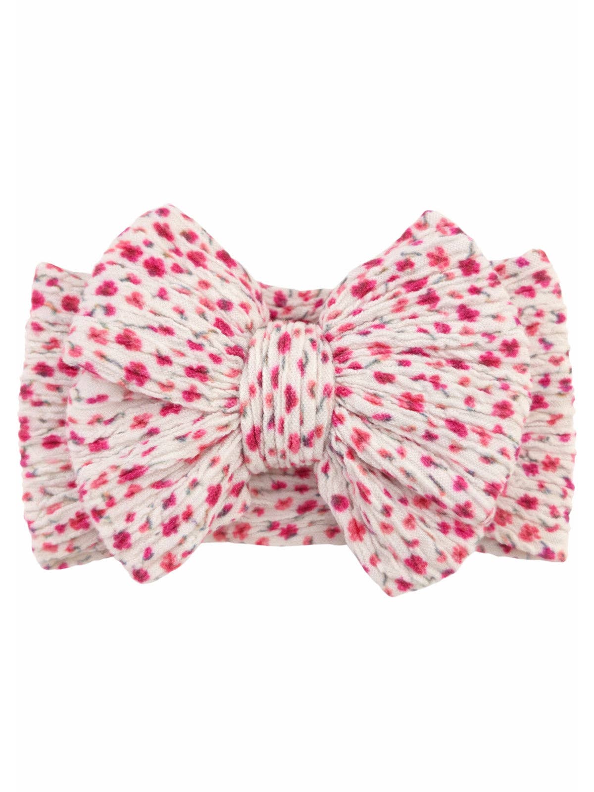 Pink and white watercolor floral polka dot bow on a white background