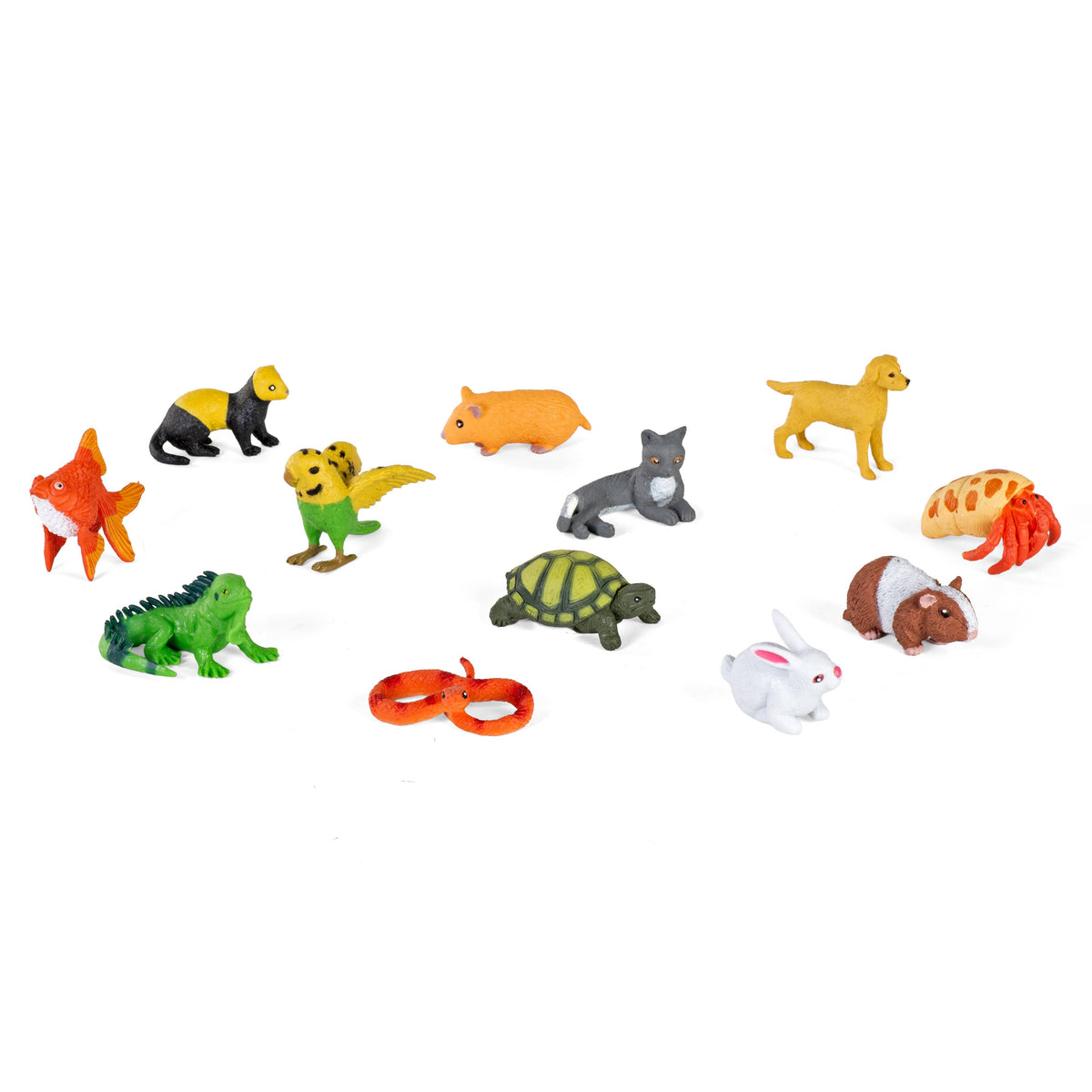 Assorted small animal figurines on a white background