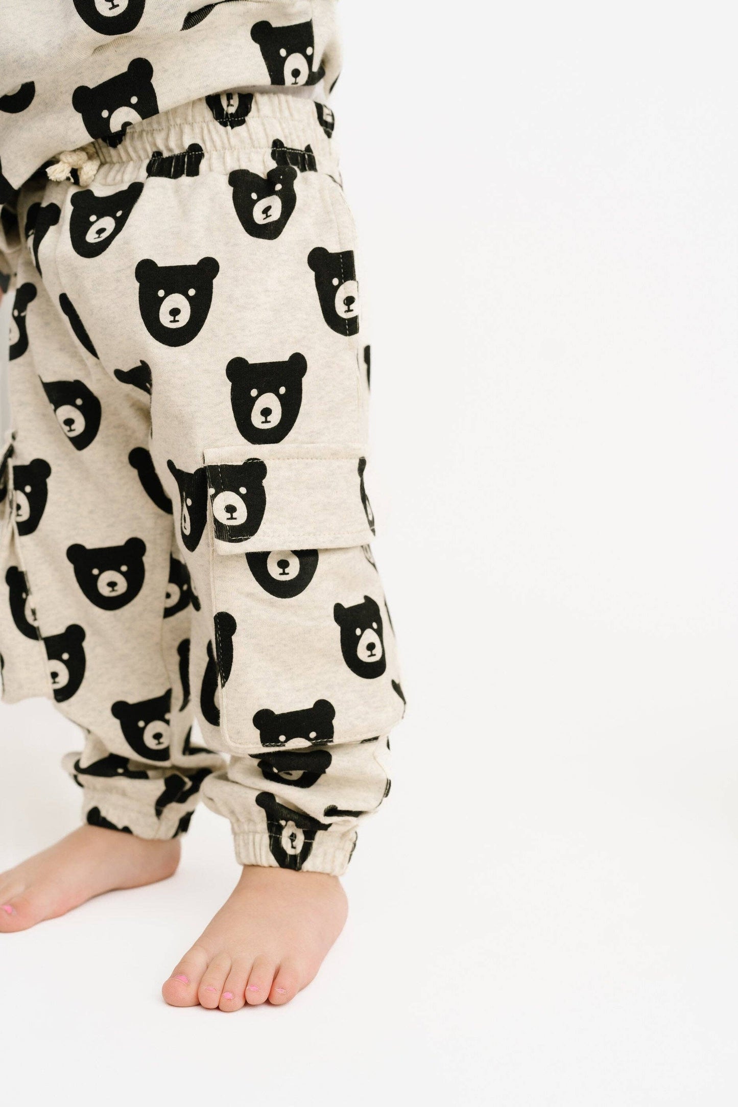 Oatmeal Bear Cargo Hoodie Set