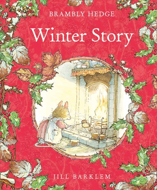 Book cover of 'Winter Story' from Brambly Hedge series with festive design.