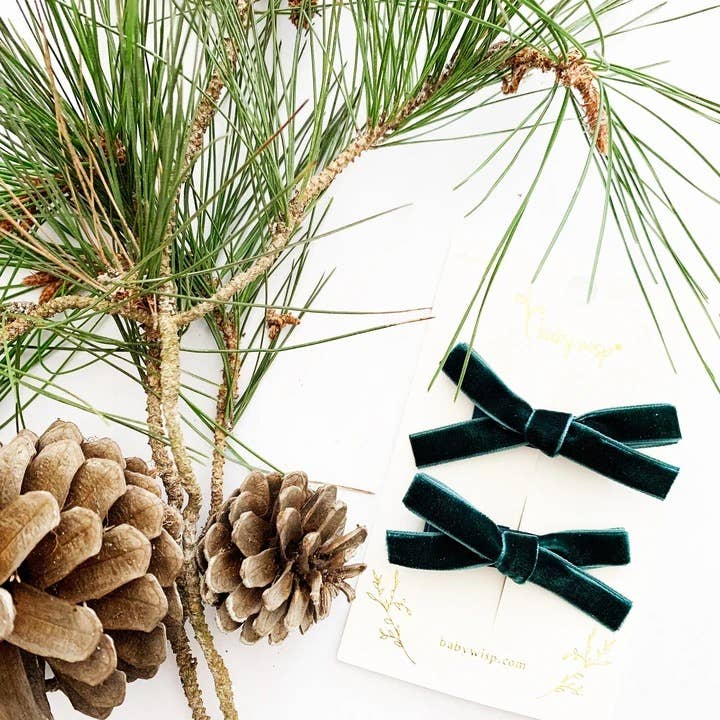 Velvet Pigtail Alligator Hair Clip Bows