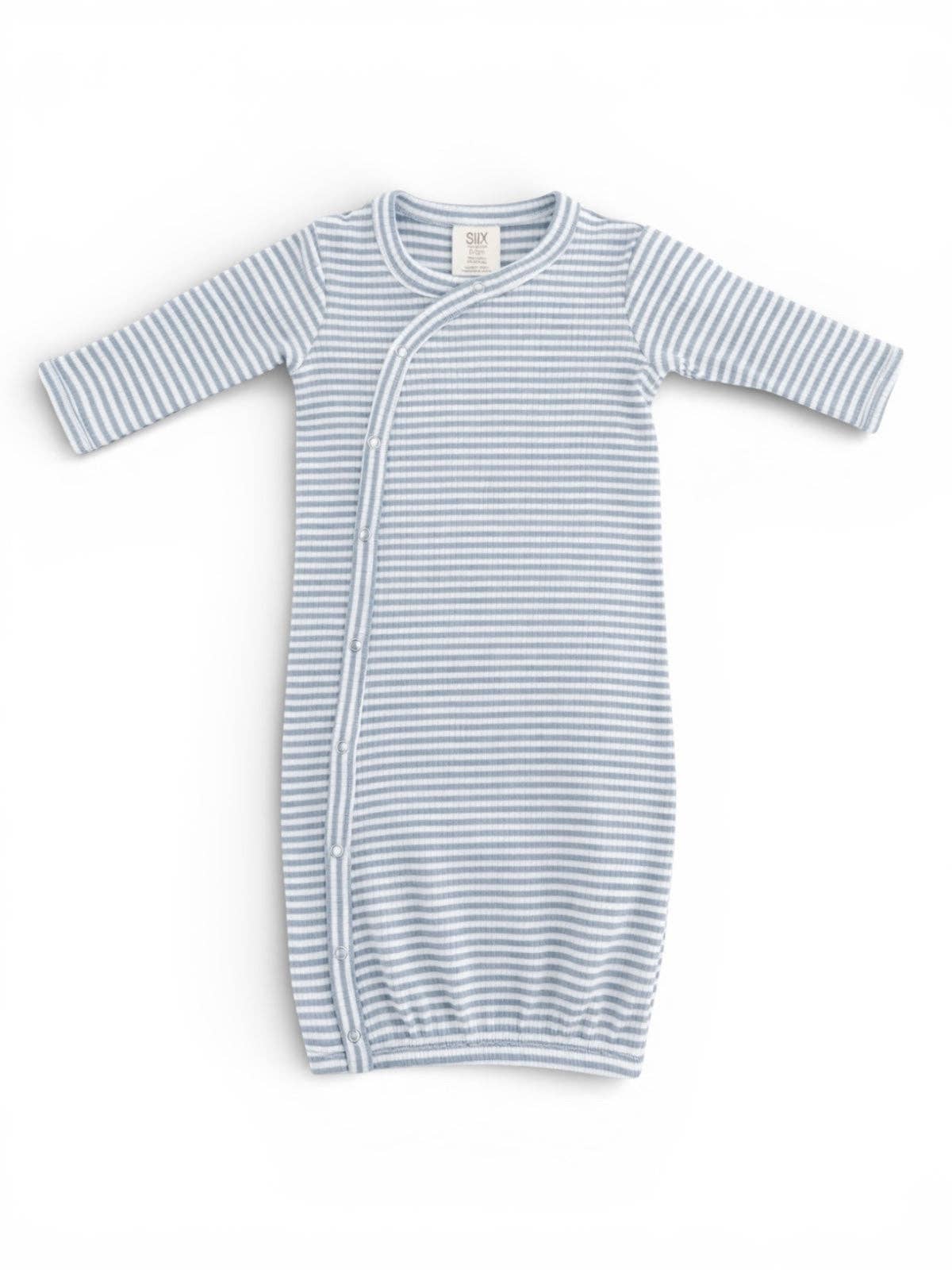 Dusty Blue Stripe Ribbed Newborn Gown
