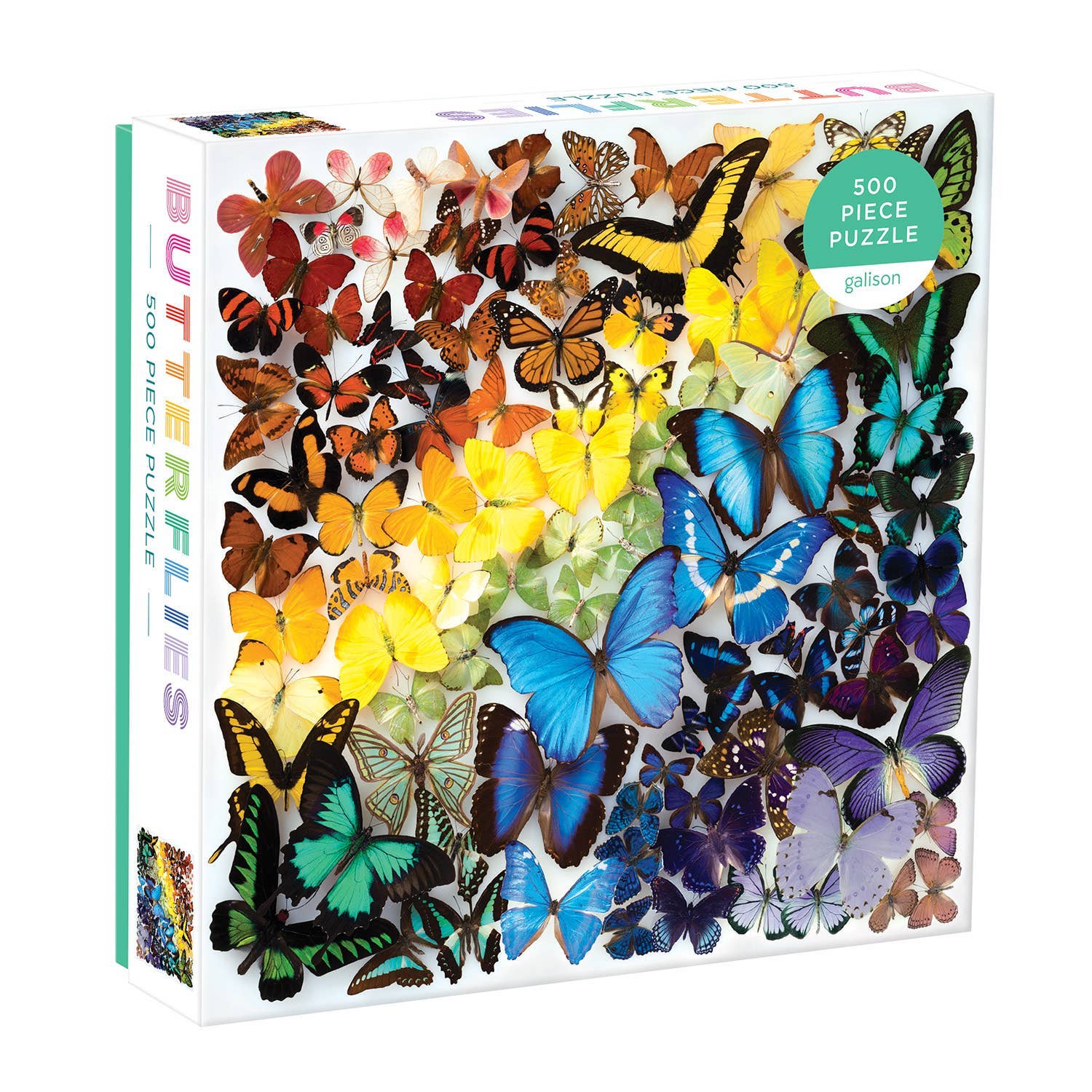 Puzzle box with colorful butterfly design on a white background