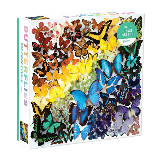 Puzzle box with colorful butterfly design on a white background