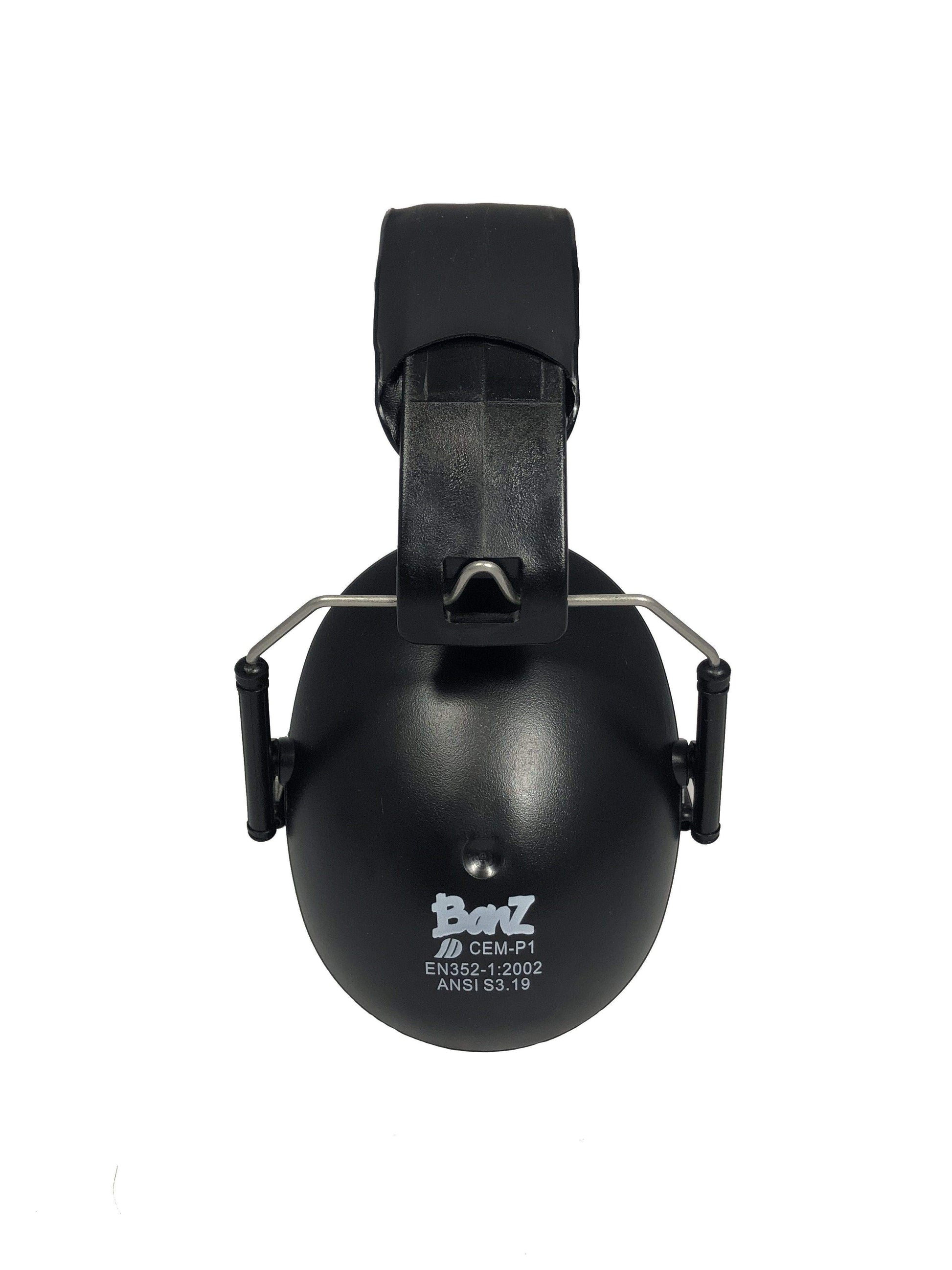 Black Banz CEM-P1 earmuffs with metal side supports and a padded headband, shown against a plain white background.