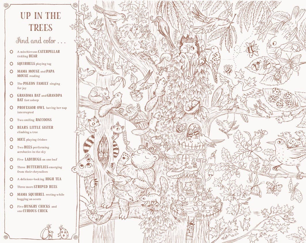 Illustration of animals in a forest with text on a white background