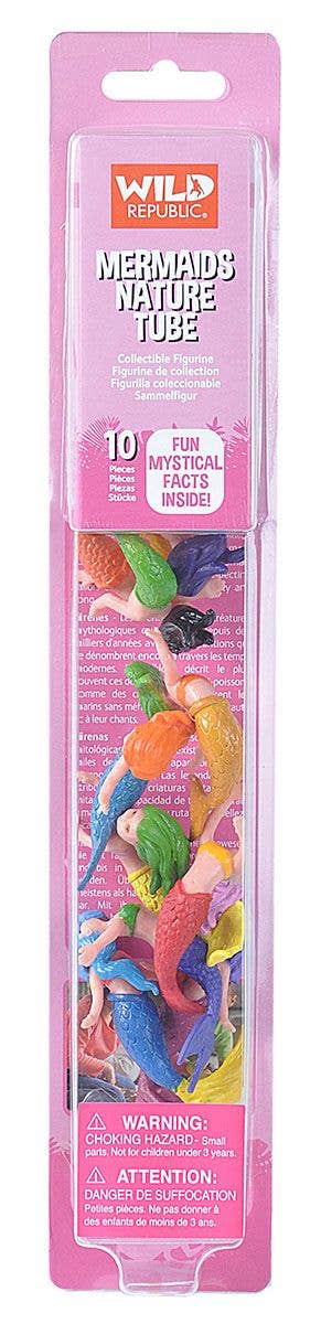 Packaged mermaid figurines with a pink tube labeled 'Mermaid's Nature Tube' on a white background.