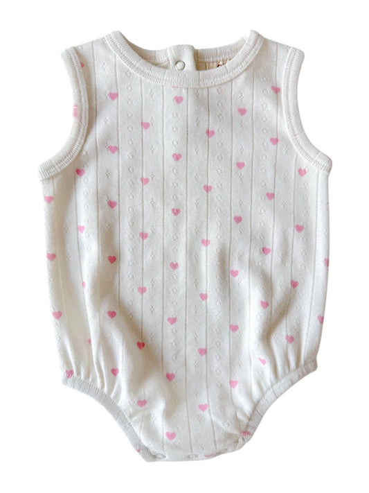 White with Pink Heart Pointelle Bubble