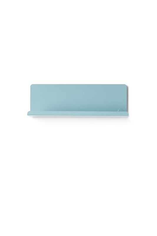 Rectangular light blue shelf on a white background