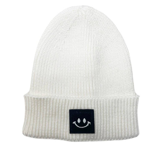 Baby Infant Smiley Beanie Patch - White